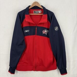 Columbus Blue Jackets Jacket Mens Large Red Navy NHL Hockey Reebok Full Zip